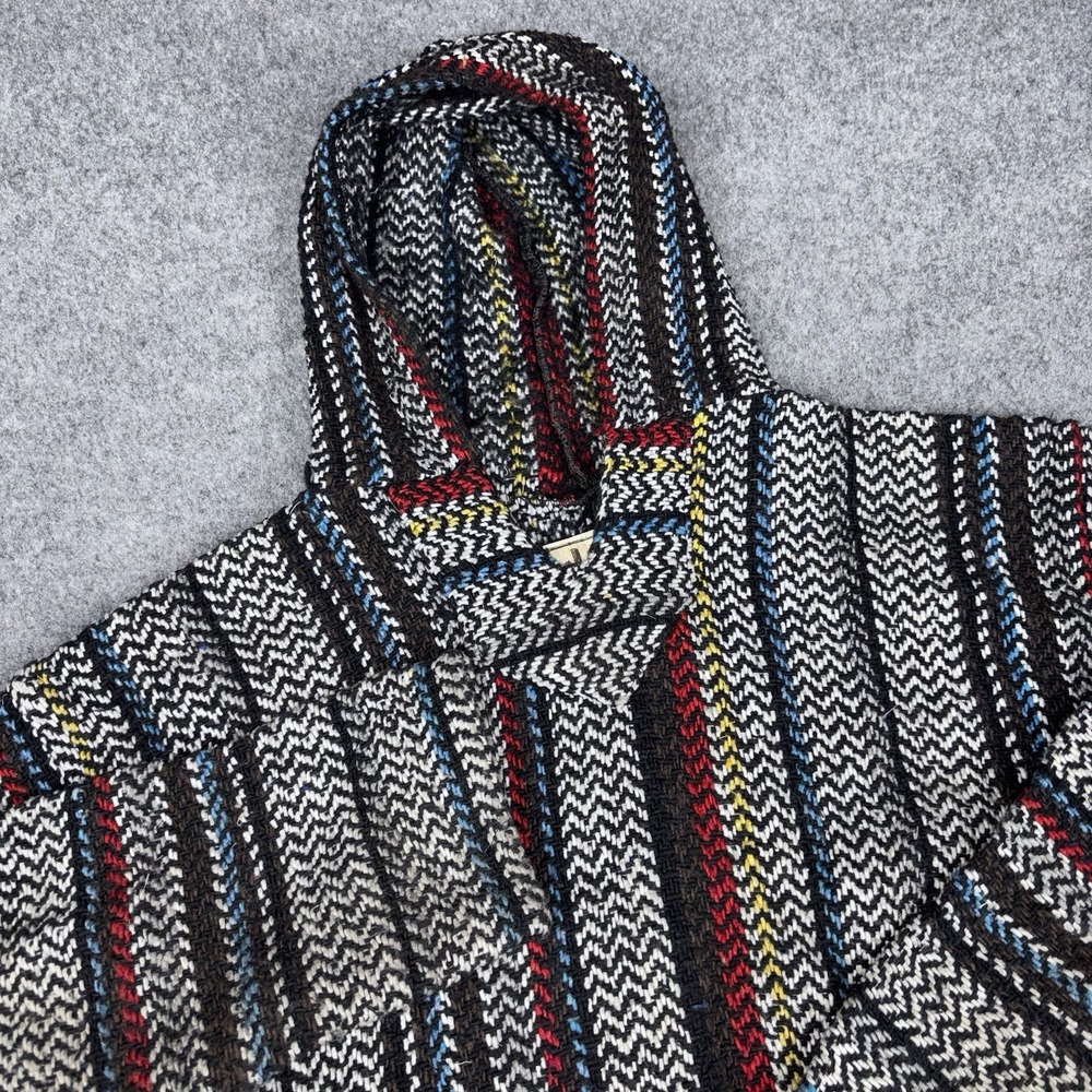 Baja Joe Hoodie Pullover Mens Medium Mexican Baja Drug Rug Black Striped Sweater